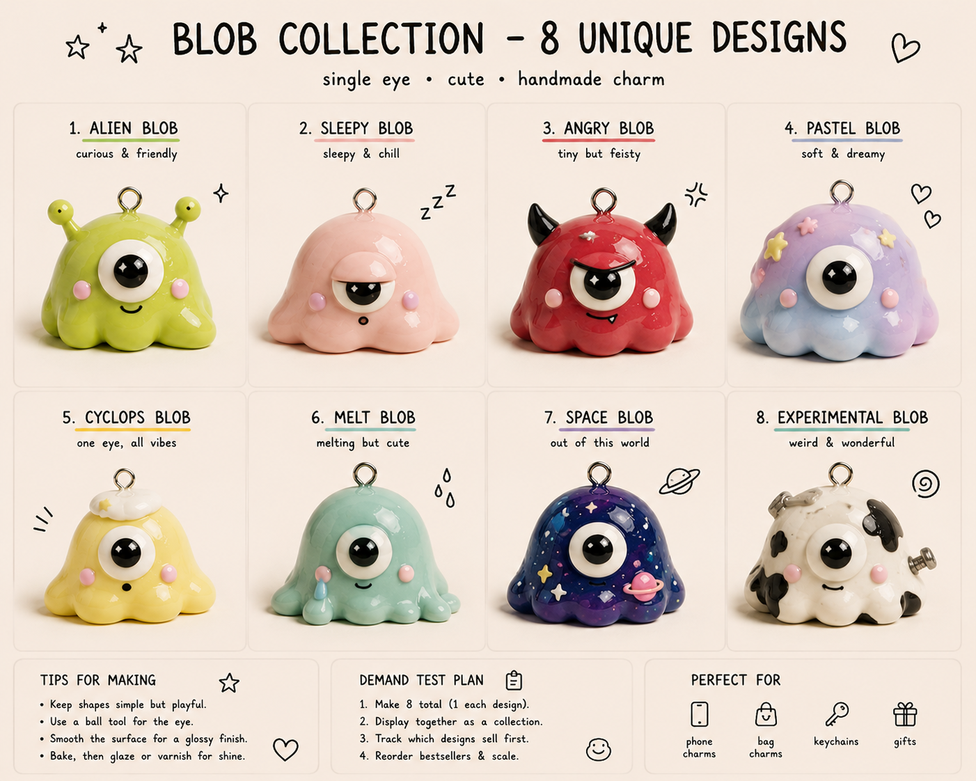 Tabby Chaser blob charm collection